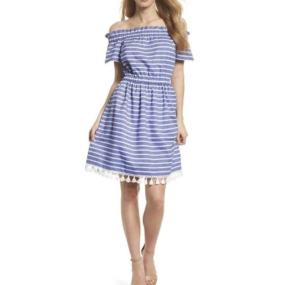 Eliza J Striped Tassel‎ Off Shoulder Dress Size 0P Womens Summer - Picture 3 of 6